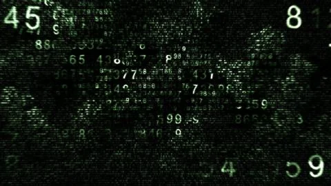 Abstract Green Numbers Chaos Code On Black Illustrazione stock