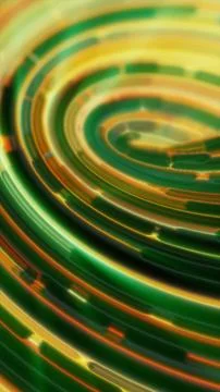 Abstract green, orange, and red light trails flowing in a circular spiral, .. Stock Illustration