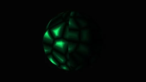 Abstract Green Orb Rotating Slowly In Dark Studio With Geometric Facets Ill.. Video stock 341687195