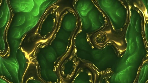 Abstract green organic surface with flowing molten gold veins background footage 스톡 동영상 334140032