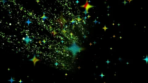 Abstract green particle flow featuring glowing star shapes floating against Stock Footage 345330343