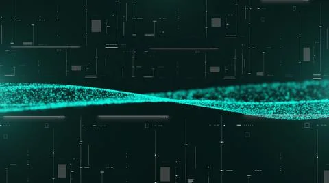 Abstract Green Particle Wave Digital Data Flow Technology Illustration Illustrazione stock