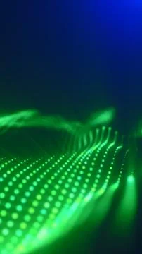 Abstract green particle wave made of glowing dots flowing across a dark blu.. イラスト素材