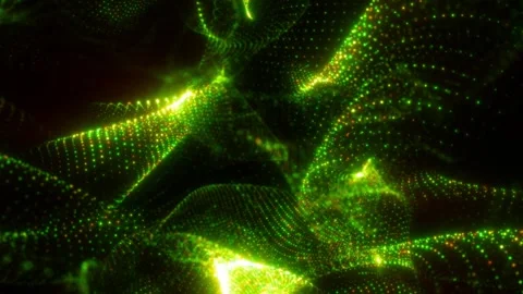 Abstract green particle waves with glowing dotted mesh Video stock 337185698