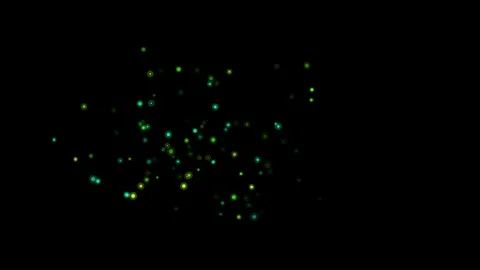 Abstract green particles floating and swirling in dark space, motion graphic Vídeo Stock 345845877