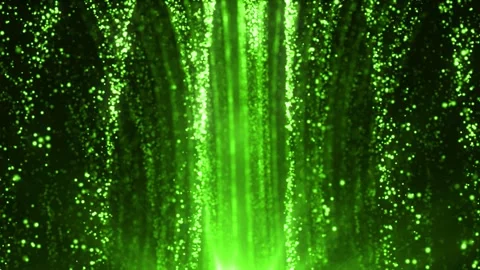 Abstract green particles light up and fall down in dynamic motion Stock Footage 327573997