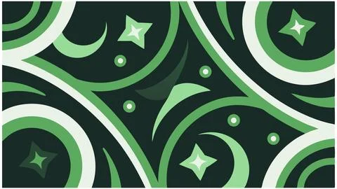 Abstract green pattern background vector design with stars circles and swirls Illustrazione stock