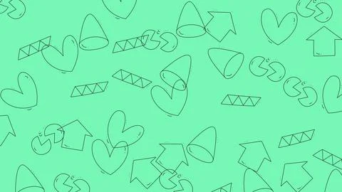 Abstract Green Pattern with Hand-Drawn Shapes and Arrows. Stock Illustration