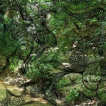Abstract green patterned background featuring intricate black swirling lines Stock Illustration