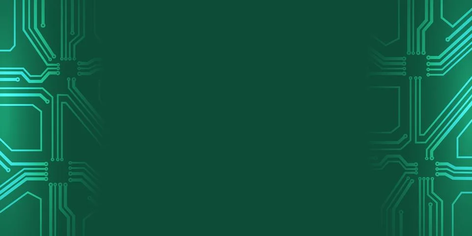 Abstract Green PCB Circuit Board Background with Glowing Traces Illustrazione stock