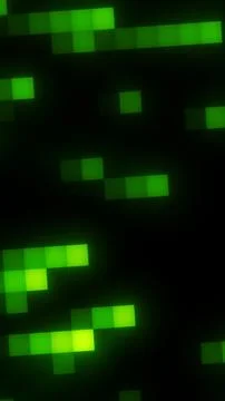 Abstract green pixel blocks floating on a dark background, creating a digit.. イラスト素材