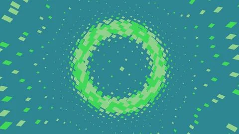 Abstract green pixel circle pattern on blue background Stockillustratie