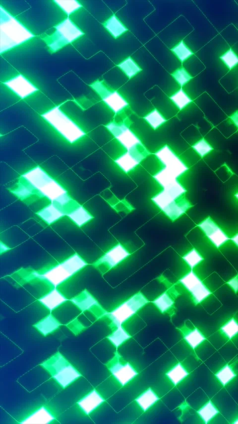 Abstract green pixel grid with glowing geometric blocks and bright digital .. Stock Footage 330884378