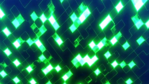 Abstract green pixel grid with glowing geometric blocks and bright digital .. Stock Footage 333568514