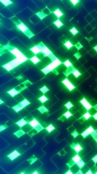 Abstract green pixel grid with glowing geometric blocks and bright digital .. Stockillustratie