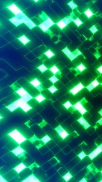 Abstract green pixel grid with glowing geometric blocks and bright digital .. Stock-Fotos