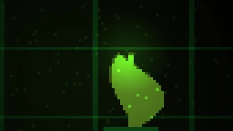 Abstract Green Pixelated Shape Pulsating on Dark Grid Background. Stock Footage 333916719