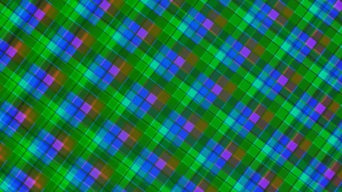 Abstract Green Plaid Pattern Background with Blue and Pink Squares - Digita.. Stock Footage 332494596