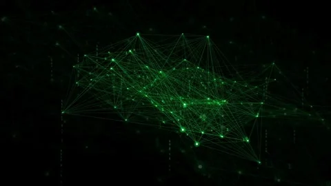 Abstract Green Plexus Network Connection with Glowing Dots and Lines on Black Stock Footage 339322422
