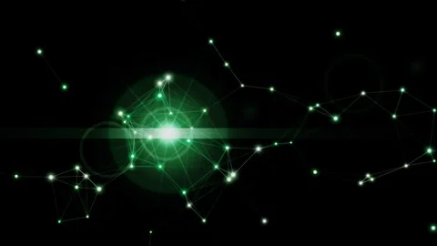 Abstract Green Plexus Network with Lens Flare Background Stock Footage 341488060