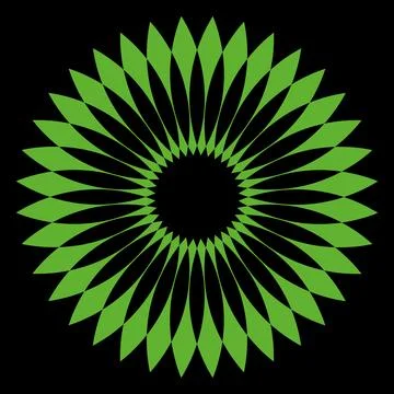 Abstract Green Radial Leaf Pattern on Black Background Ilustración de archivo