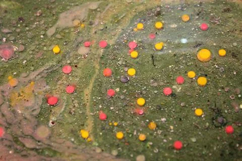 Abstract Green Red Yellow Bubbles Effects image Creative Mixing surface Illustrazione stock