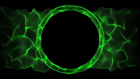 Abstract green ring made of floating strings with round empty space Stock Footage 280465926