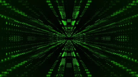 Abstract green sci-fi tunnel made of glowing HUD elements with moving camera Stock Footage 252832232