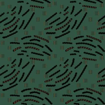 Abstract Green seamless pattern with gold, black, dark brown or yellow colors Stock Illustration