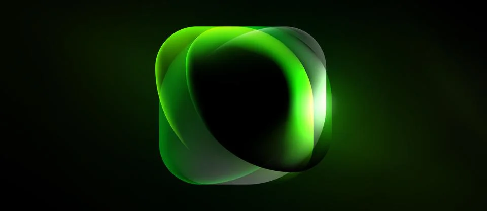 Abstract green shape. Fluid layers create luminous effect against dark Stock Illustration