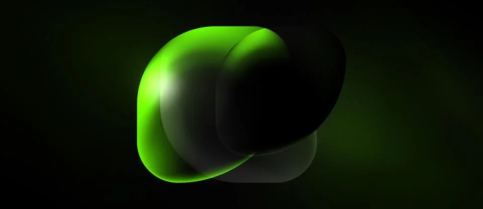 Abstract green shape. Overlapping forms create depth, luminosity. Dark Stock Illustration