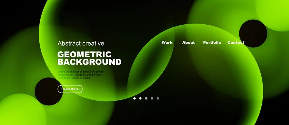 Abstract green shapes form dynamic background. White text highlights geometri Stock Illustration
