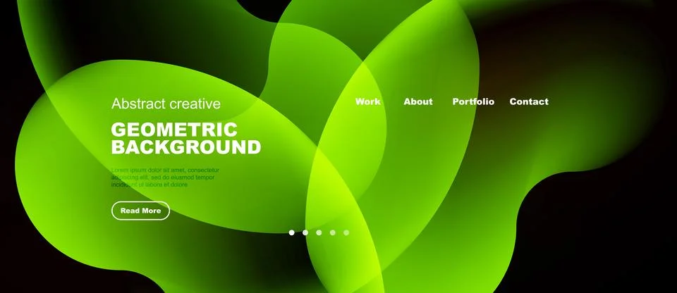 Abstract green shapes form dynamic background. Text elements present work, .. Stock Illustration