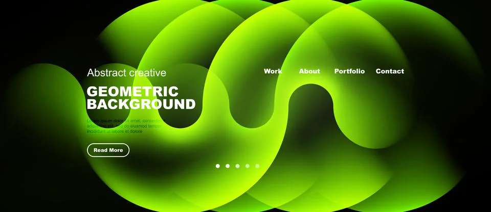 Abstract green shapes form dynamic background. Text highlights geometric de.. Stock Illustration