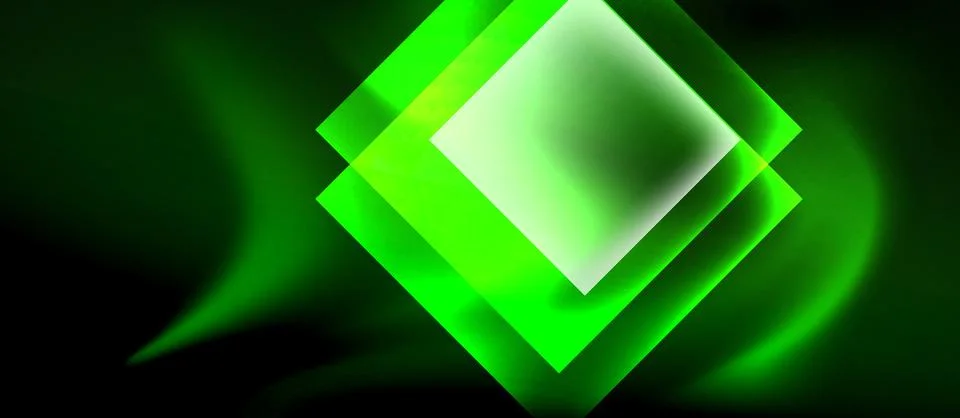Abstract green shapes overlap, creating luminous diamond effect. Dark background Stock Illustration