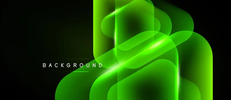 Abstract green shapes overlap, creating luminous effect. Dark background イラスト素材