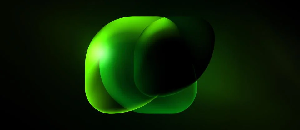 Abstract green shapes overlap, creating luminous form. Dark background イラスト素材