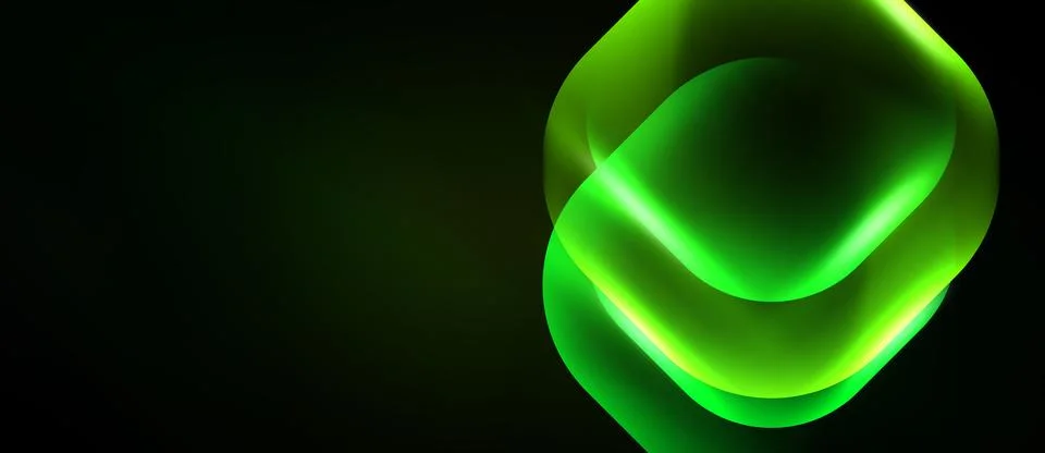 Abstract green shapes overlap, creating luminous effect against dark backgr.. Stock Illustration