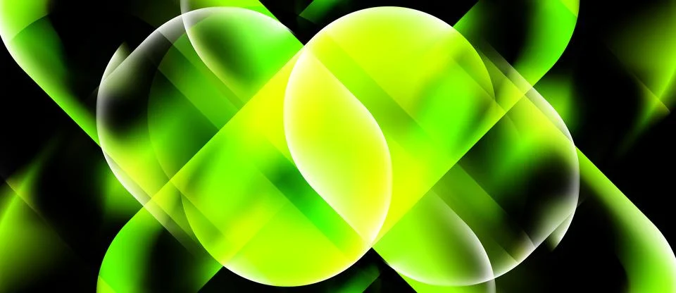 Abstract green shapes overlap, creating luminous patterns. Brightness contras Stock Illustration