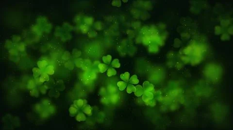 Abstract Green Shiny Blurry Sharp Four And Three Clover Leaves Saint Patrick's  Illustrazione stock
