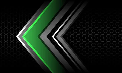 Abstract green silver arrow direction on grey hexagon mesh black design moder Stock Illustration
