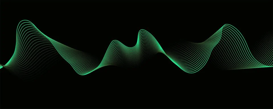 Abstract green smooth wave on a dark background. Dynamic sound wave. Design e 스톡 일러스트