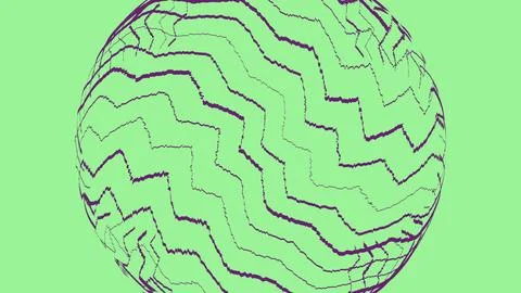 Abstract green sphere with purple zigzag wavy line pattern Stock Illustration