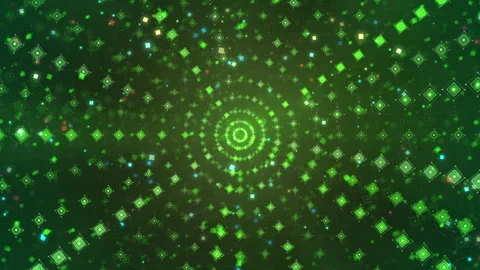Abstract Green Spiral Digital Pattern Background With Glowing Geometric Particle Stock Footage 330939667