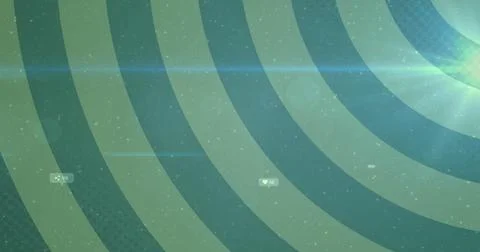 Abstract green spiral pattern with light flares and digital icons overlay Stock Photos