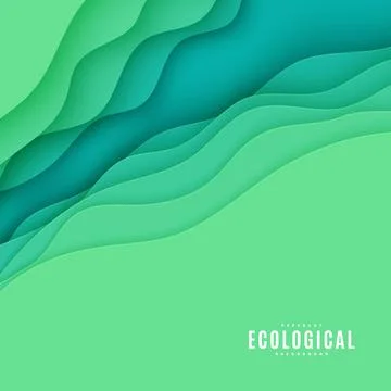 Abstract green square background in cut paper style. Cutout grass wave template Stock Illustration