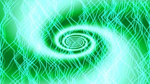 Abstract Green Swirl Energy Vortex with Geometric Grid Pattern Stock Footage 331993099