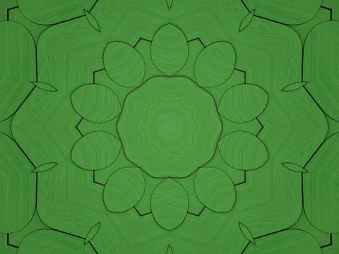 Abstract Green Symmetrical Flower Pattern with Wooden Texture Stock Illustration
