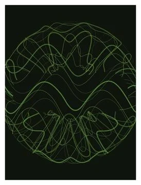 Abstract green tangled lines form an organic shape on a dark background. Stock Illustration