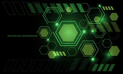 Abstract green technology geometric circuit line power light on black Illustrazione stock